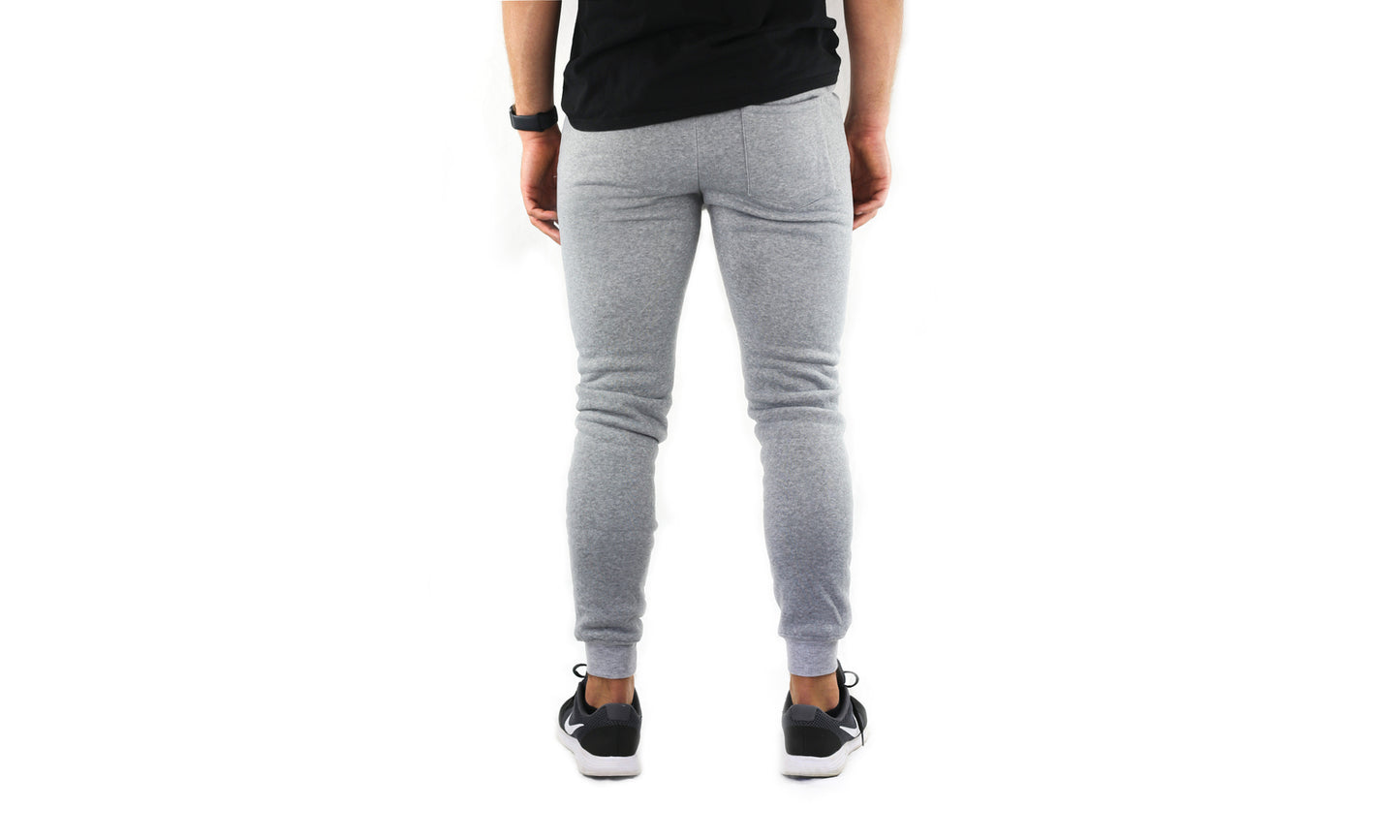 Mens Skinny Track Pants Joggers Trousers Gym Casual Sweat Cuffed Slim Trackies Fleece - Heather Grey - L