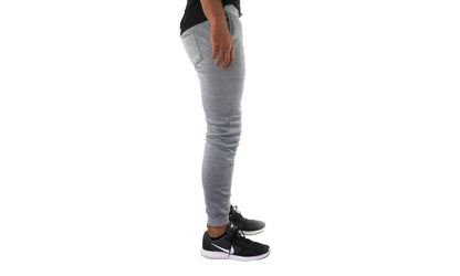 Mens Skinny Track Pants Joggers Trousers Gym Casual Sweat Cuffed Slim Trackies Fleece - Heather Grey - L