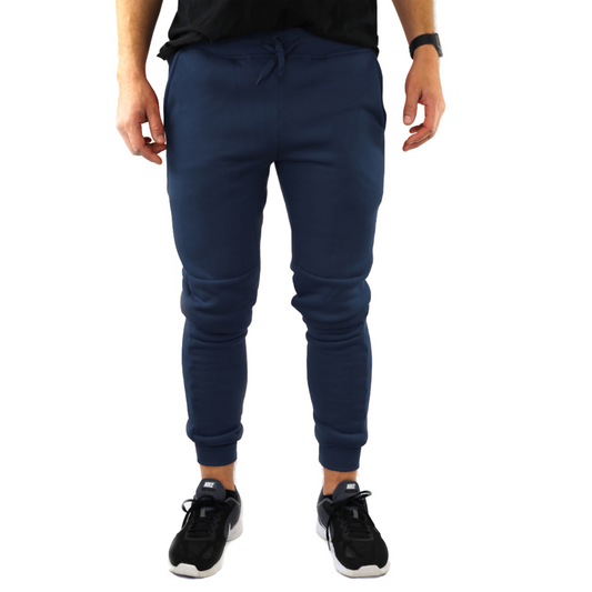 Mens Skinny Track Pants Joggers Trousers Gym Casual Sweat Cuffed Slim Trackies Fleece - Navy - L