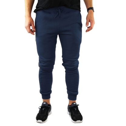 Mens Skinny Track Pants Joggers Trousers Gym Casual Sweat Cuffed Slim Trackies Fleece - Navy - M