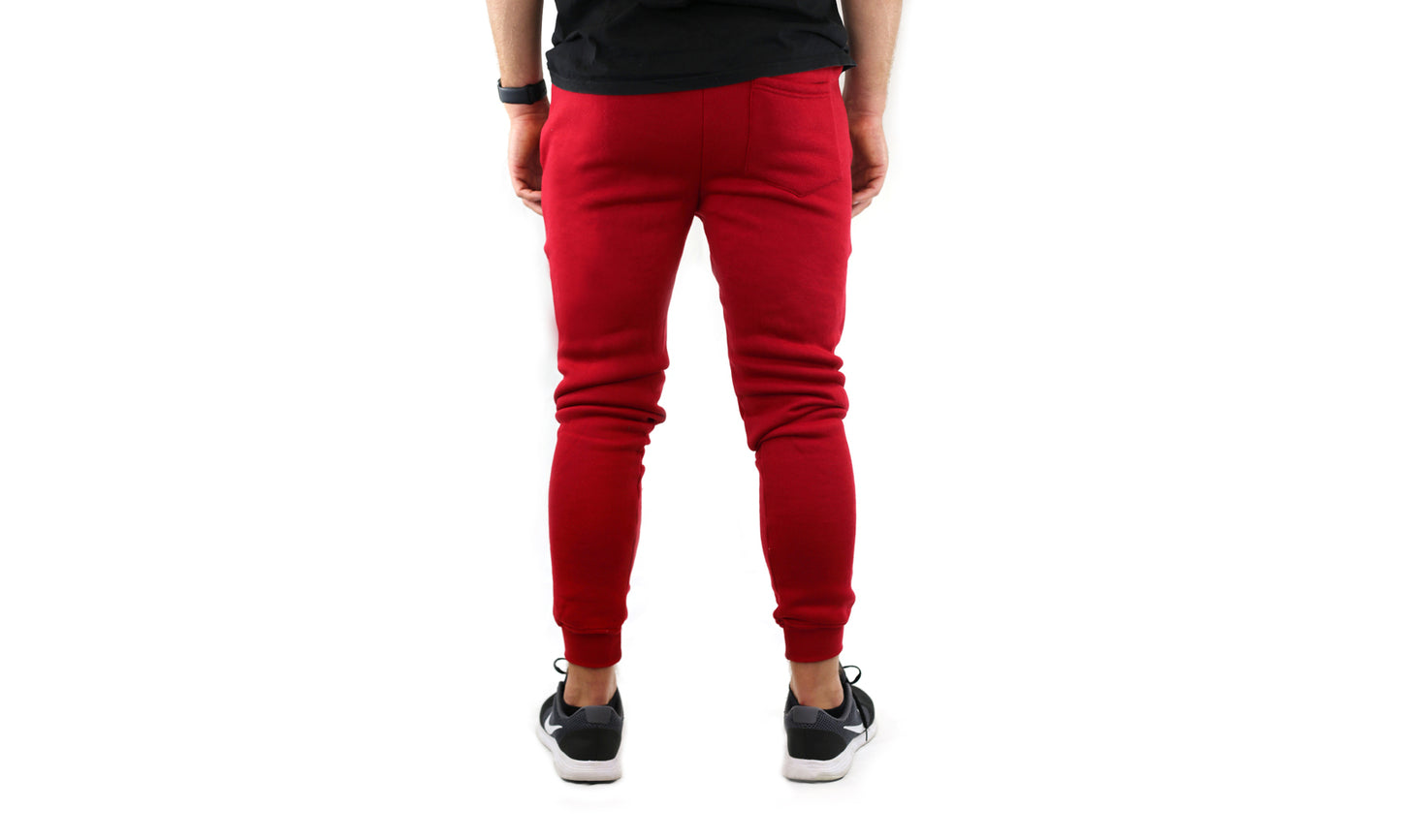 Mens Skinny Track Pants Joggers Trousers Gym Casual Sweat Cuffed Slim Trackies Fleece - Red - XL