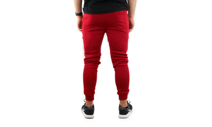 Mens Skinny Track Pants Joggers Trousers Gym Casual Sweat Cuffed Slim Trackies Fleece - Red - XXL