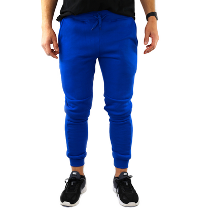 Mens Skinny Track Pants Joggers Trousers Gym Casual Sweat Cuffed Slim Trackies Fleece - Royal Blue - L