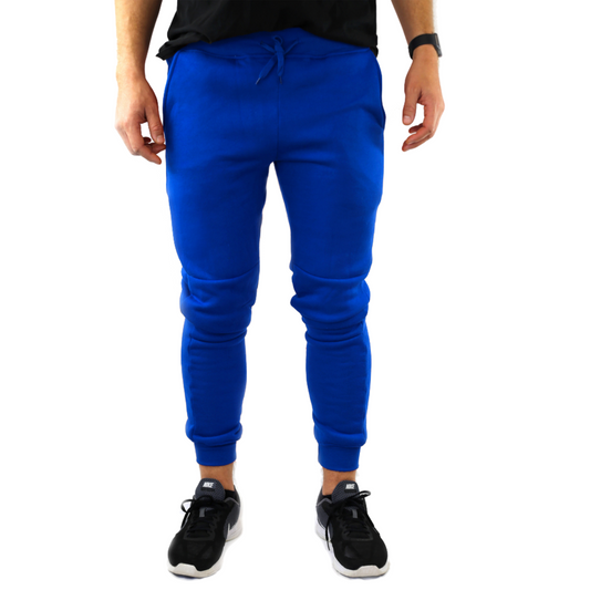 Mens Skinny Track Pants Joggers Trousers Gym Casual Sweat Cuffed Slim Trackies Fleece - Royal Blue - M
