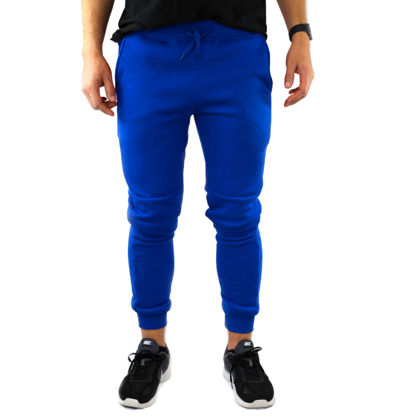 Mens Skinny Track Pants Joggers Trousers Gym Casual Sweat Cuffed Slim Trackies Fleece - Royal Blue - XXL