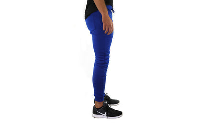 Mens Skinny Track Pants Joggers Trousers Gym Casual Sweat Cuffed Slim Trackies Fleece - Royal Blue - XXL