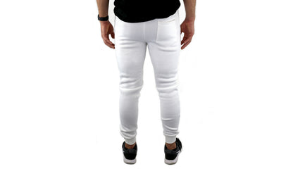 Mens Skinny Track Pants Joggers Trousers Gym Casual Sweat Cuffed Slim Trackies Fleece - White - M