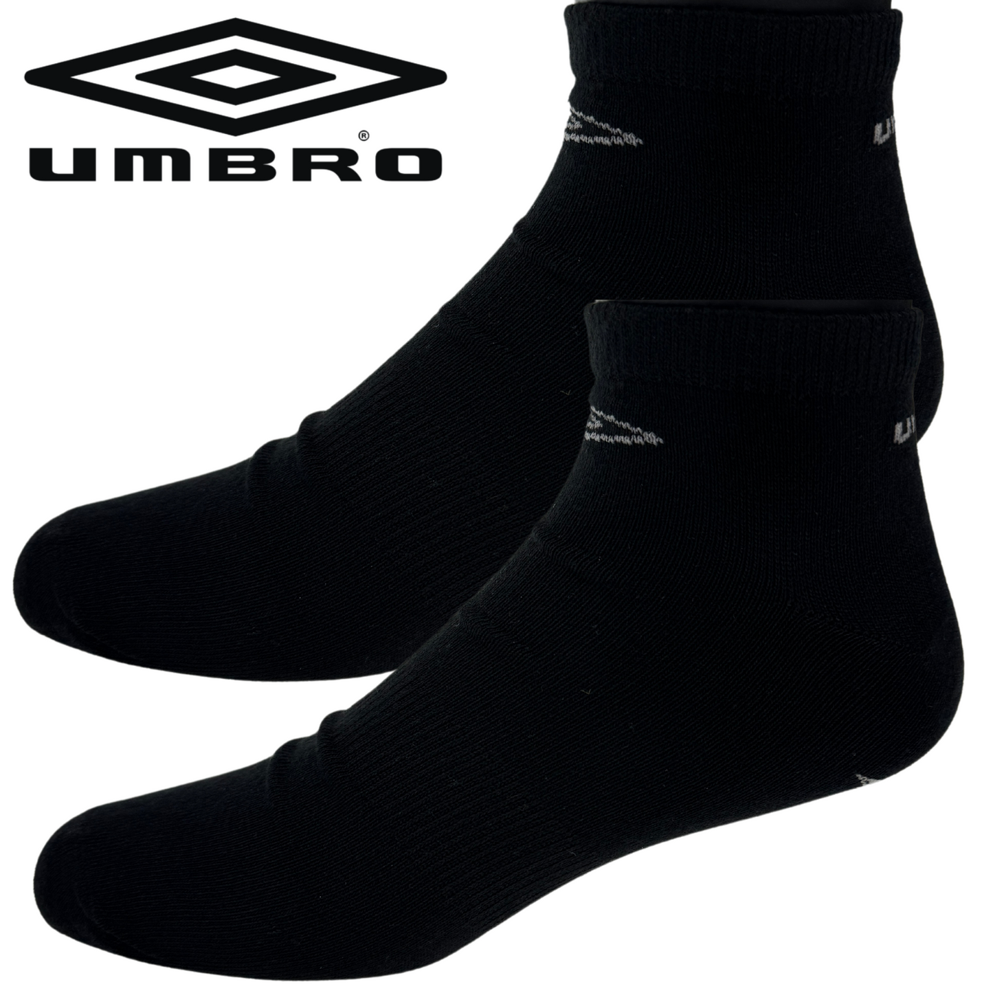 Umbro Mens Trainer Ankle Socks - Black - 1 Pack of 3 Pairs - EU 43-46