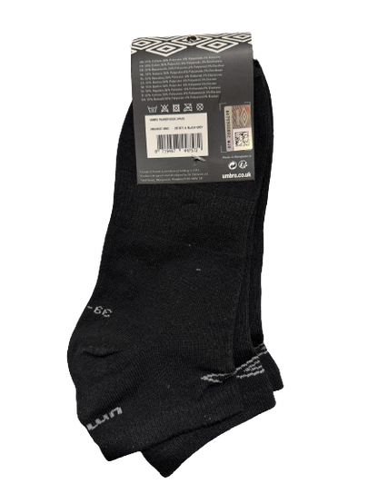 Umbro Mens Trainer Ankle Socks - Black - 1 Pack of 3 Pairs - EU 43-46