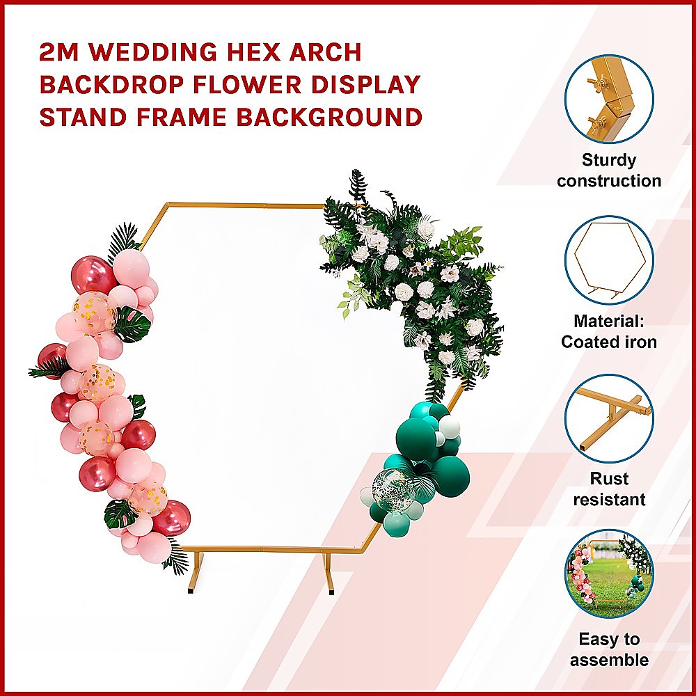 2M Wedding Hex Arch Backdrop Flower Display Stand Frame Background