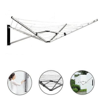 Wall Mounted 5 Arm 26m Clothes Airer Folding Concertina Cloth Dryer Washing Line