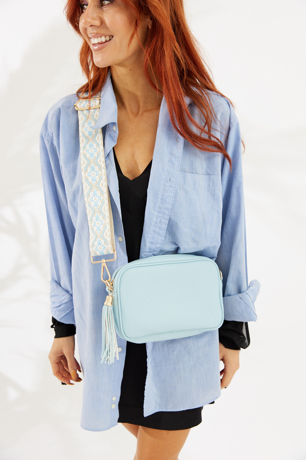 Vegan PU Leather Miami Crossbody - Light Blue