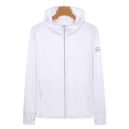L White Long Sleeve UV Protection Summer Breathable Knitted Ice Silk Outdoor Sun Protection Clothing - Unisex Thin Sunscreen Shirt