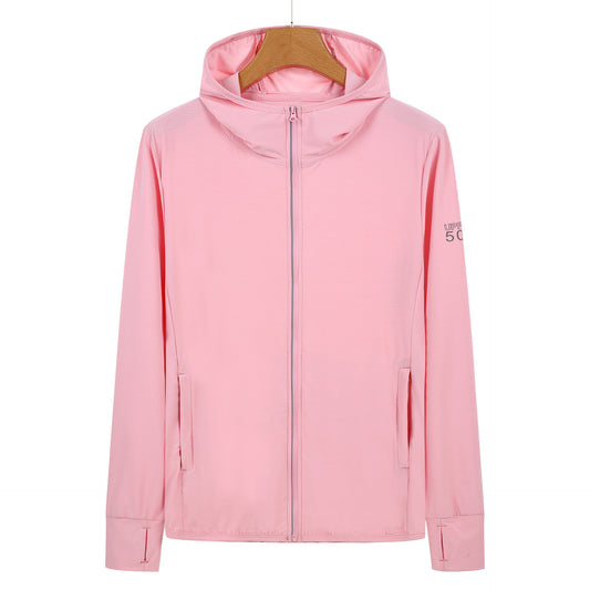 L Pink Long Sleeve UV Protection Summer Breathable Knitted Ice Silk Outdoor Sun Protection Clothing - Unisex Thin Sunscreen Shirt