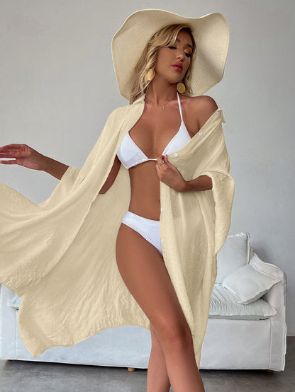 Apricot Summer Beach Cover-Up- Bamboo Cotton Sun Protection Cardigan