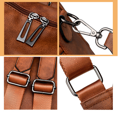 Coffee Rough Grain Fashionable Women's Backpack Set - With Coin Purse and Tassels