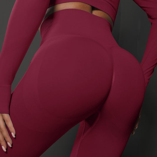 Size L Claret Red Seamless High-Waisted Yoga Pants for Women - Lift Workout Leggings for Running, Gym, and Fitness