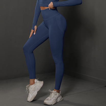 Size M Navy Blue Seamless High-Waisted Yoga Pants for Women - Lift Workout Leggings for Running, Gym, and Fitness