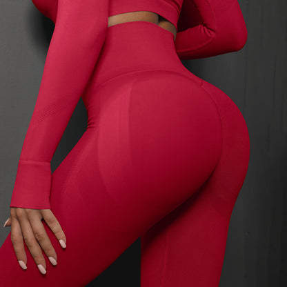 Size M Red Seamless High-Waisted Yoga Pants for Women - Lift Workout Leggings for Running, Gym, and Fitness