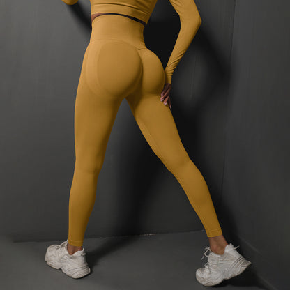 Size S Yellow Seamless High-Waisted Yoga Pants for Women - Lift Workout Leggings for Running, Gym, and Fitness