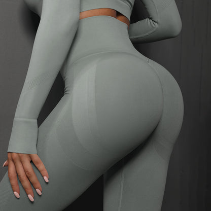 Size M Light Grey Seamless High-Waisted Yoga Pants for Women - Lift Workout Leggings for Running, Gym, and Fitness