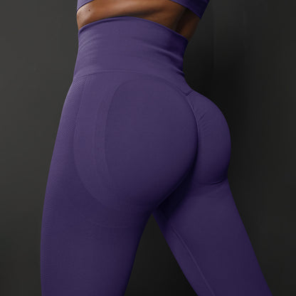 Size L Dark Purple Seamless High-Waisted Yoga Pants for Women - Lift Workout Leggings for Running, Gym, and Fitness