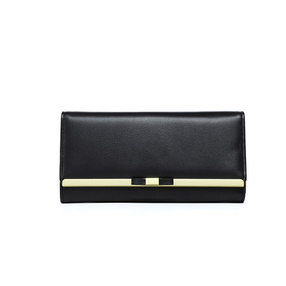 Black Elegant Women's Long Wallet - Clutch Purse with Zip Coin Pocket & Card Slots