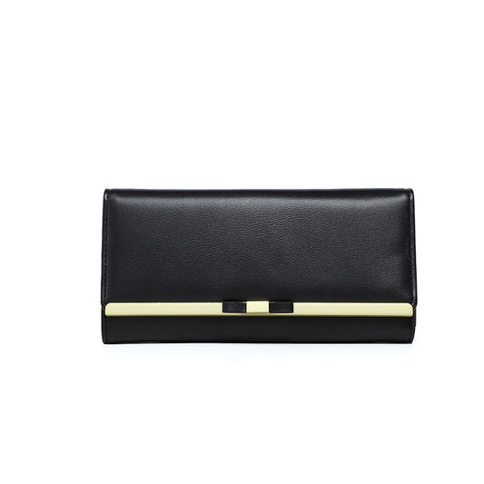 Black Elegant Women's Long Wallet - Clutch Purse with Zip Coin Pocket & Card Slots