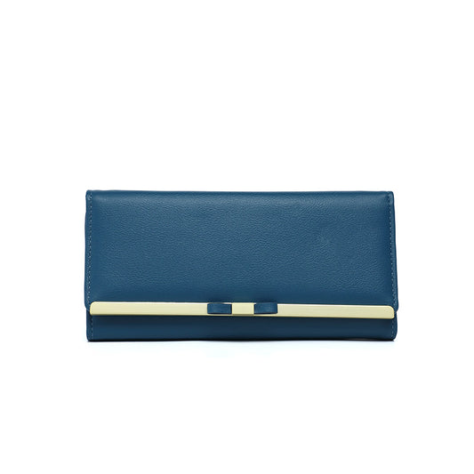 Blue Elegant Women's Long Wallet - Clutch Purse with Zip Coin Pocket & Card Slots