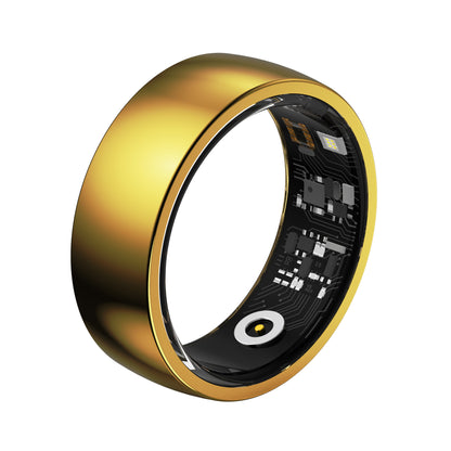 Gold Round 0.84inch Smart Ring with Heart Rate and Sleep Tracking - IP68 Waterproof Fitness Tracker with Step Counter