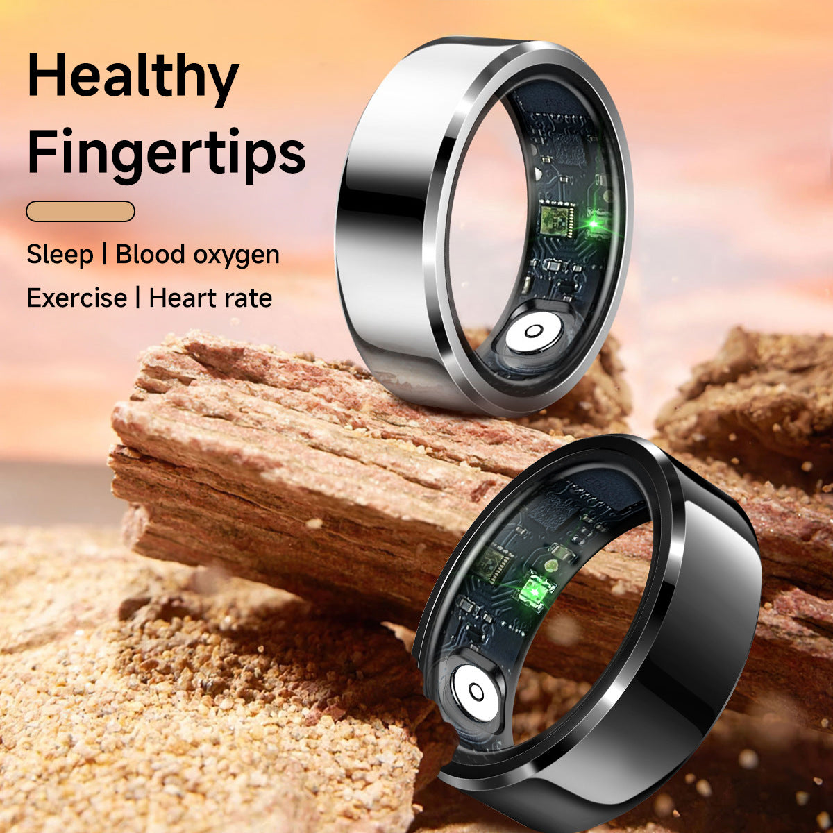 Gold Round 0.84inch Smart Ring with Heart Rate and Sleep Tracking - IP68 Waterproof Fitness Tracker with Step Counter