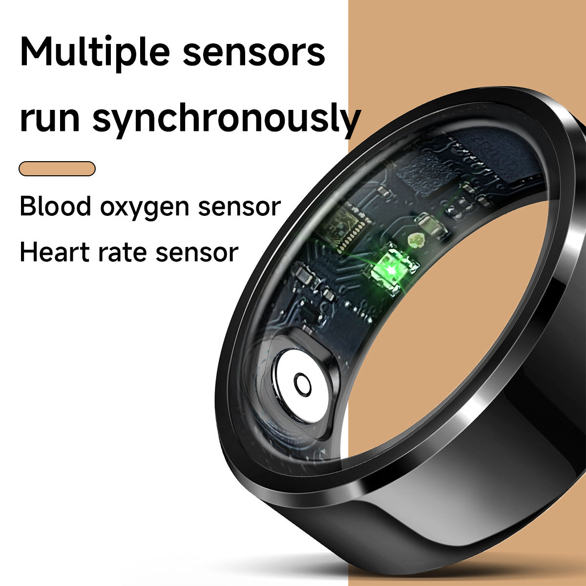 Gold Round 0.84inch Smart Ring with Heart Rate and Sleep Tracking - IP68 Waterproof Fitness Tracker with Step Counter
