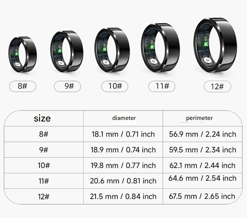 Gold Round 0.84inch Smart Ring with Heart Rate and Sleep Tracking - IP68 Waterproof Fitness Tracker with Step Counter