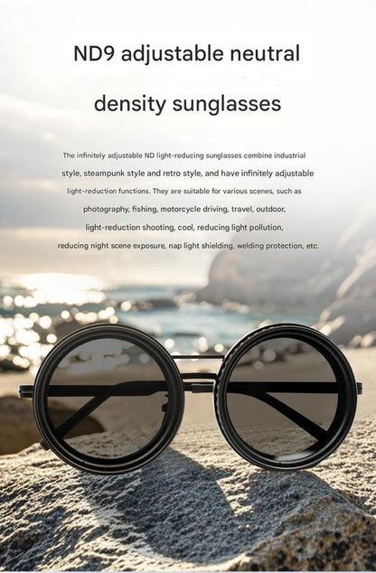 Adjustable ND9 Filter Sunglasses, Steampunk Retro Design with Polarized HD Anti-Glare Lenses(silver)