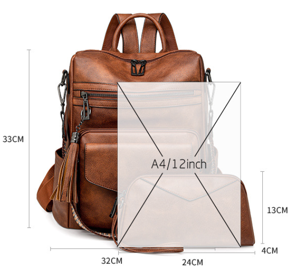 Sheepskin Brown Women's Retro PU Leather Backpack - Dual-Color Tassel Design, Winter High-End Style