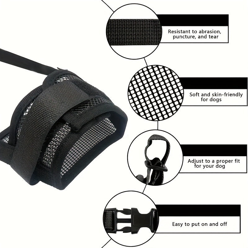 3 Pcs Size L Black Breathable Mesh Dog Muzzle - Soft & Comfortable Guard to Prevent Biting, Allows Panting and Drinking