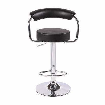 2X Black Bar Stools Faux Leather High Back Adjustable Crome Base Gas Lift Swivel Chairs