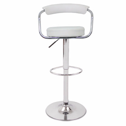 2X White Bar Stools Faux Leather High Back Adjustable Crome Base Gas Lift Swivel Chairs