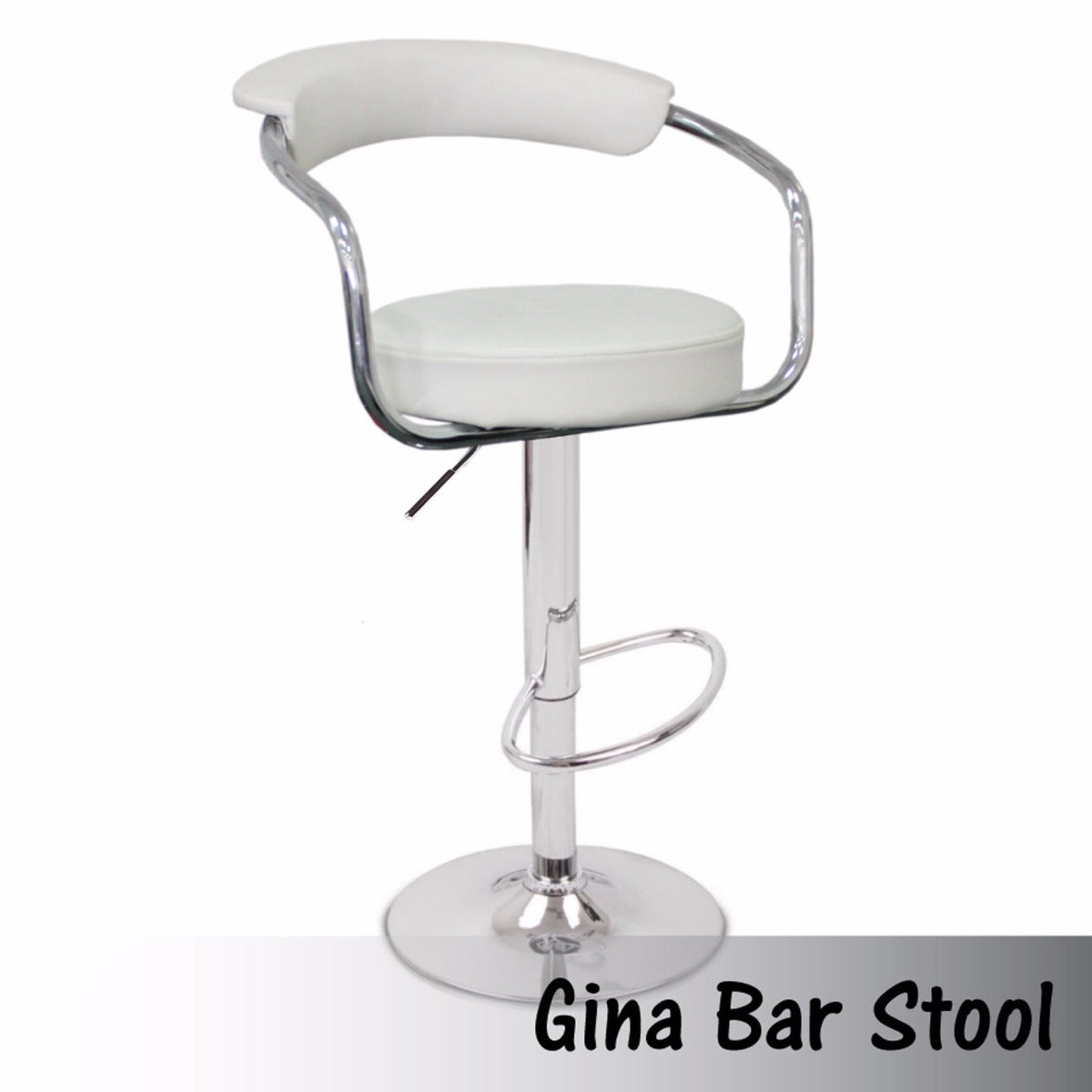 2X White Bar Stools Faux Leather High Back Adjustable Crome Base Gas Lift Swivel Chairs