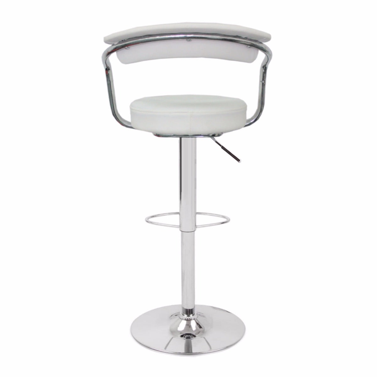 2X White Bar Stools Faux Leather High Back Adjustable Crome Base Gas Lift Swivel Chairs