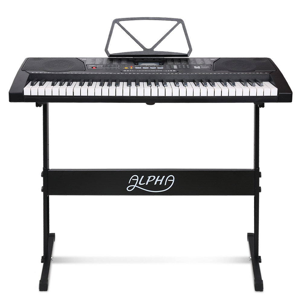 Alpha 61 Key Lighted Electronic Piano Keyboard LCD Electric w/ Holder Music Stand