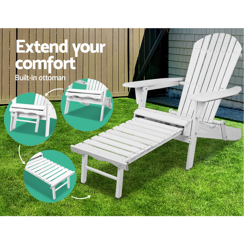 Gardeon 3 Piece Outdoor Adirondack Lounge Beach Chair Set - White