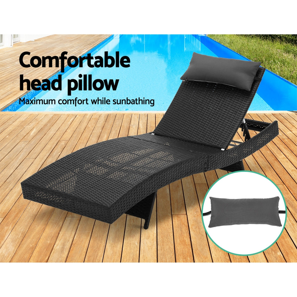 Gardeon Outdoor Wicker Sun Lounge - Black