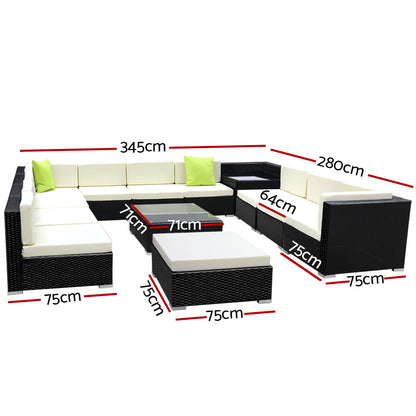 Gardeon 13PC Sofa Set with Storage Cover Outdoor Furniture Wicker