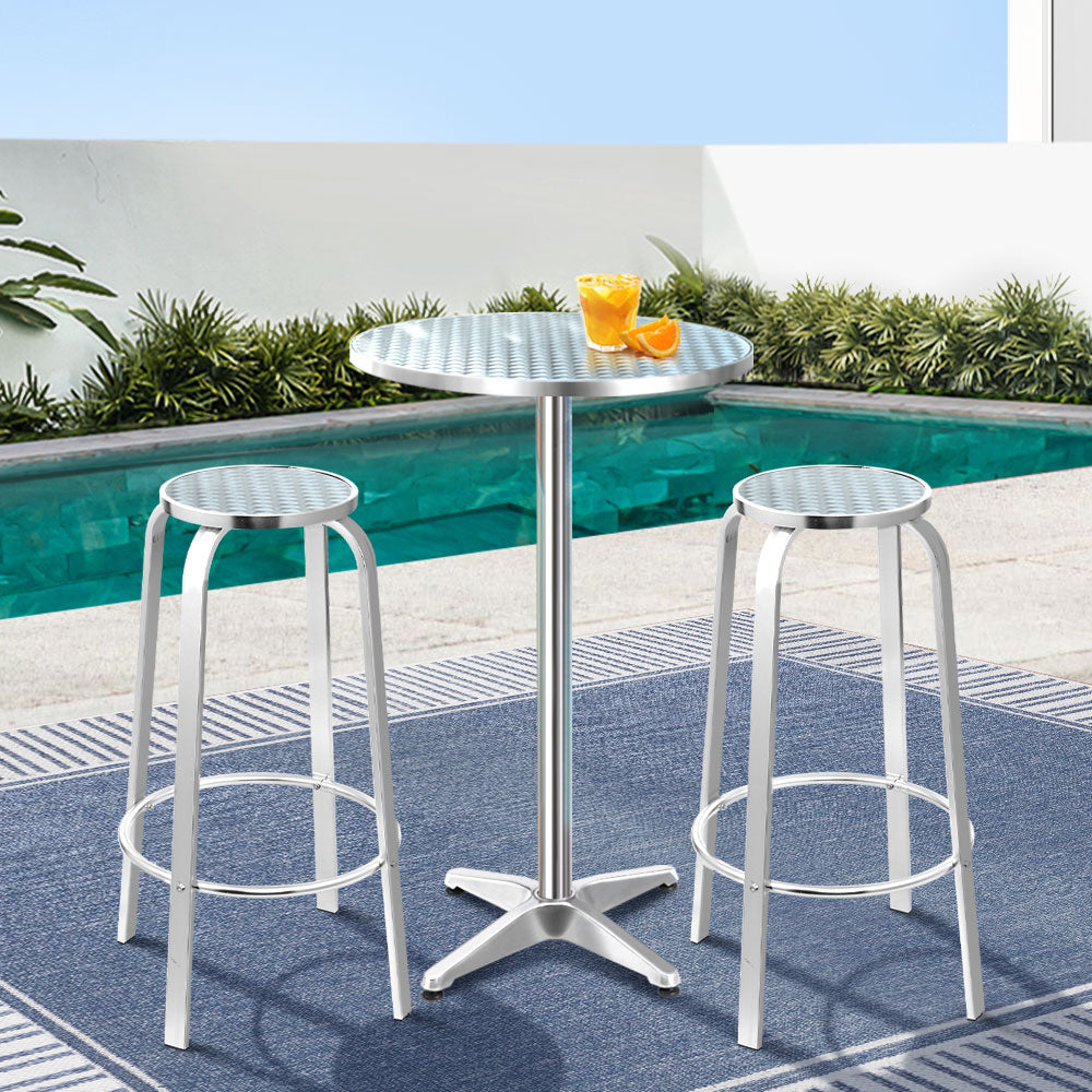 Gardeon Outdoor Bistro Set Bar Table Stools Adjustable Aluminium Cafe 3PC Round