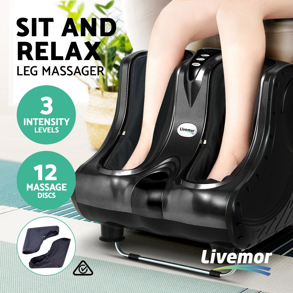 Livemor Foot Massager Ankle Calf Leg Massagers Shiatsu Kneading Rolling Black