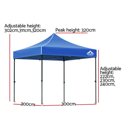 Instahut Gazebo Pop Up Marquee 3x3 Outdoor Wedding Gazebos Base Pod Kit Blue