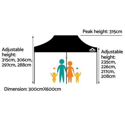 Instahut Gazebo Pop Up Marquee 3x6 Outdoor Wedding Gazebos Base Pod Kit Black