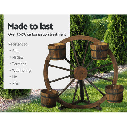 Gardeon Garden Ornaments Decor Wooden Wagon Wheel Rustic Outdoor Planter flower