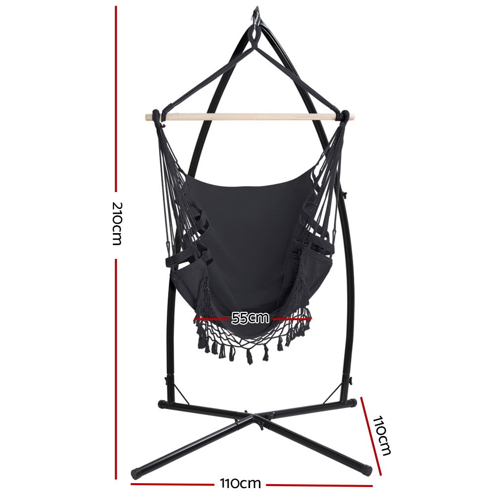 Gardeon Outdoor Hammock Chair with Steel Stand Tassel Hanging Rope Hammock Grey